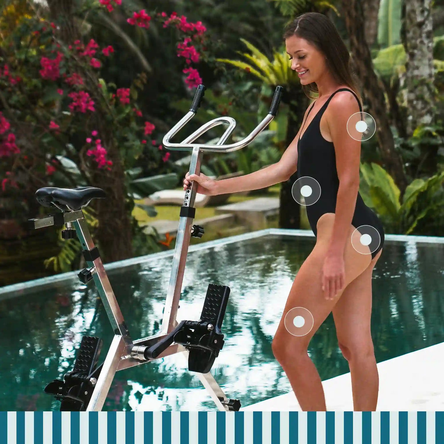 Woman using the Lovee Aquabike to sculpt her figure and tone her body