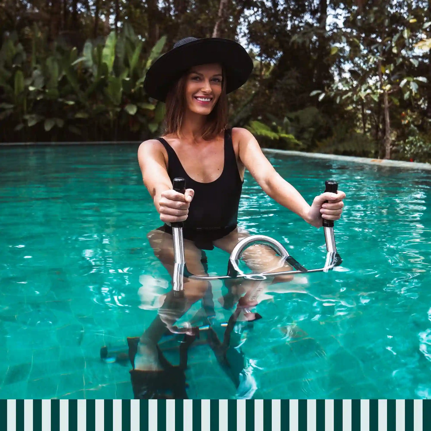 Woman using Lovee Aquabike to tone and firm her body