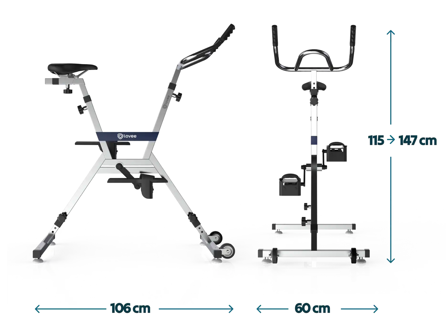 Lovee Aquabike dimensions diagram with detailed measurements and technical view