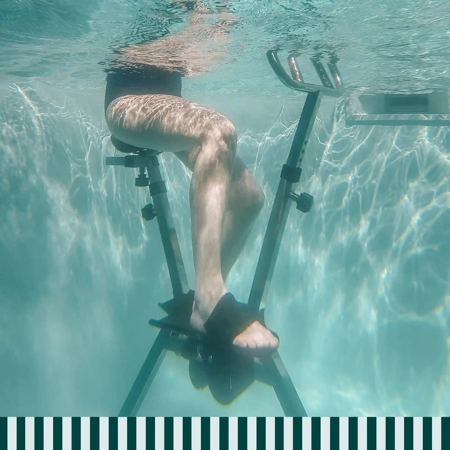 Pedalling underwater on the Lovee Aquabike to boost circulation and engage deep muscles